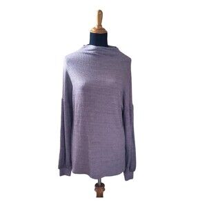 Three Dots Waffle Ribbed Mock Neck Tunic Sweater M Purple New